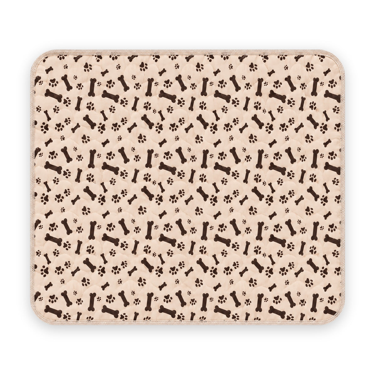 Tapete entrenador lavable para perros SniffPad color beige, con estampado de huesos y huellas cafés